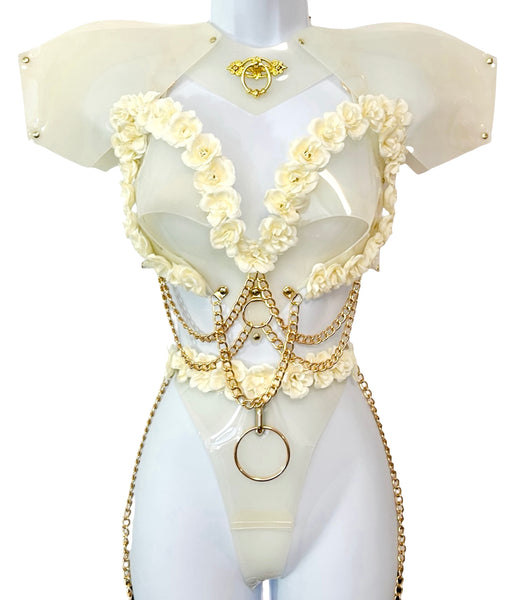 Heart in Chains White Roses Set - White and Gold or Silver - Fits cup size C to F/ G