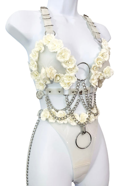 Pinch Me Bikini - White and Silver with Roses Fits A, B, C cup