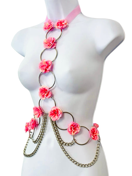 Theia Flower Harness - Pink and Silver