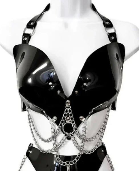HEART IN CHAINS Bra Only Black and Silver