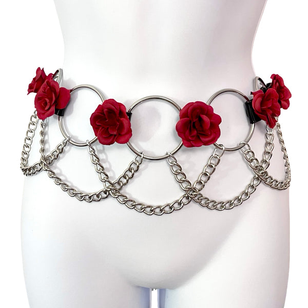 Theia Ring Belt - Black and Silver with Roses
