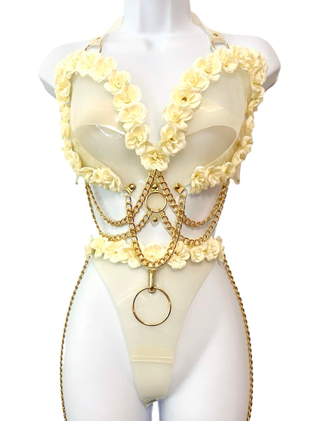 Heart in Chains White Roses Set - White and Gold or Silver - Fits cup size C to F/ G