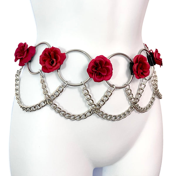 Theia Ring Belt - Black and Silver with Roses