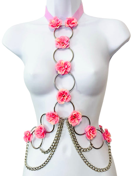 Theia Flower Harness - Pink and Silver