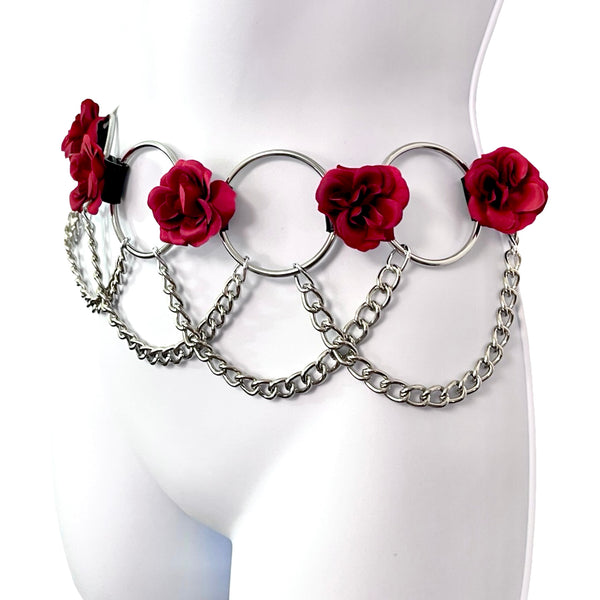 Theia Ring Belt - Black and Silver with Roses