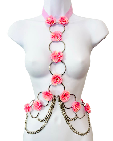 Theia Flower Harness - Pink and Silver