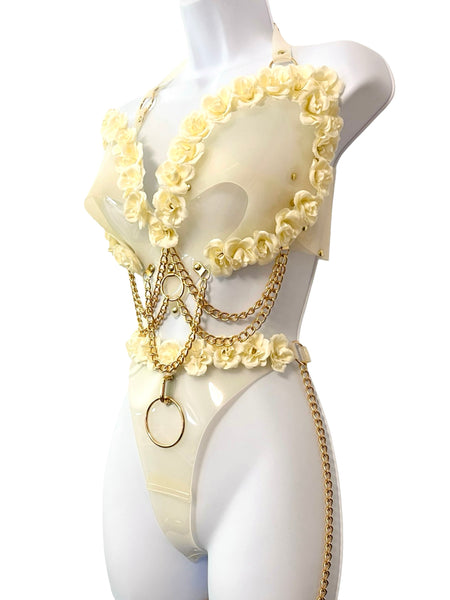 Heart in Chains White Roses Set - White and Gold or Silver - Fits cup size C to F/ G