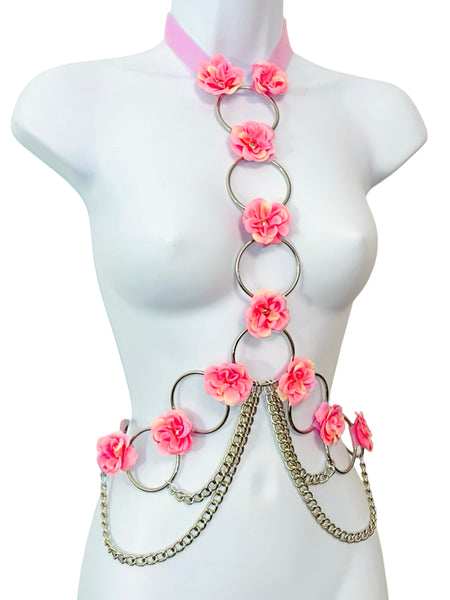 Theia Flower Harness - Pink and Silver