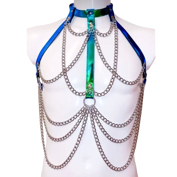 Drape Chain Warrior Harness Iridescent Blue Green and Silver