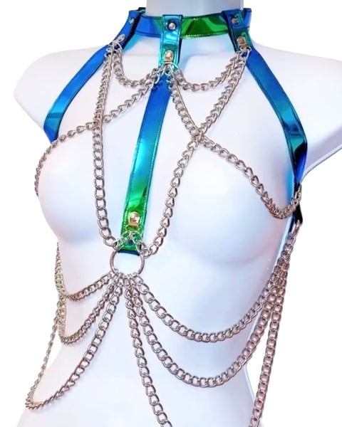 Drape Chain Warrior Harness Iridescent Blue Green and Silver