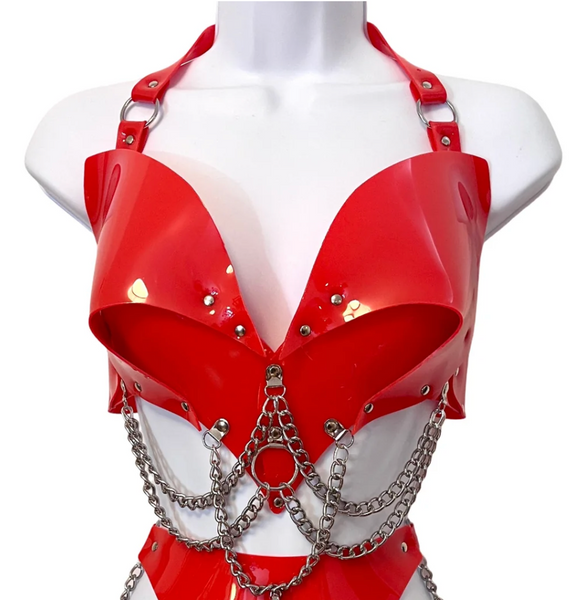 HEART IN CHAINS BRA ONLY - Red and Silver