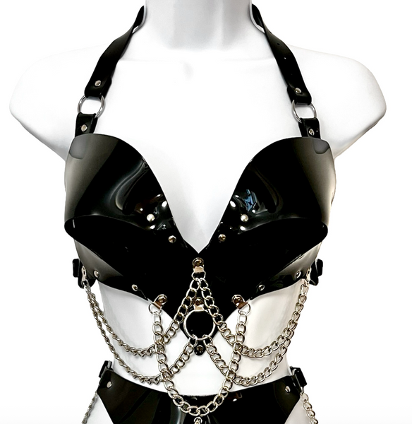 HEART IN CHAINS Bra Only Black and Silver - Ada Zanditon Couture